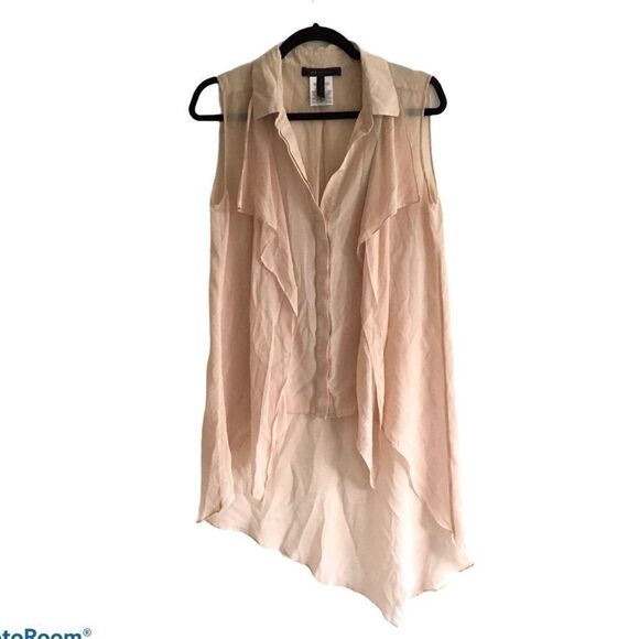 BCBGMAXAZRIA Kayley Sleeveless Silk Asymmetrical Long Tunic Blouse Blush M - Picture 1 of 5
